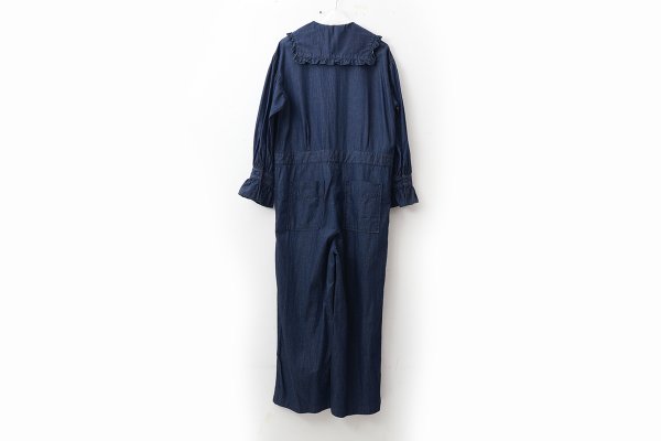 画像2: ライトオンスデニム フリルセーラージャンプスーツ (NV) (2)