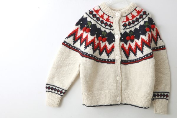 画像7: ネパールハンドニット 求心さくらんぼ刺繍カーディガン (IV) (7)