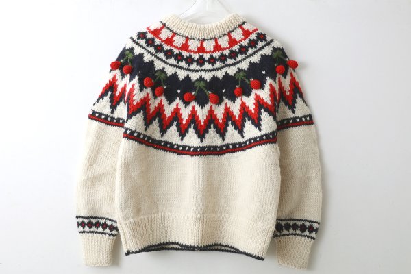 画像2: ネパールハンドニット 求心さくらんぼ刺繍カーディガン (IV) (2)