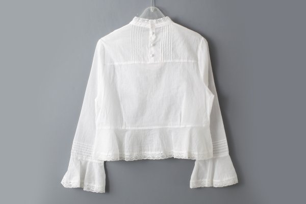 画像2: 80ボイルレース ピンタックスタンドカラーブラウス (2)