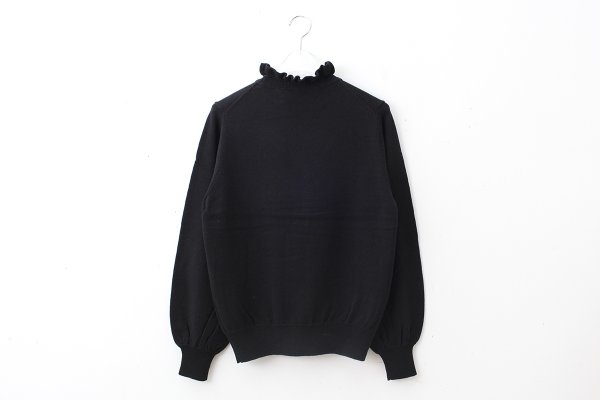 画像2: shop別注!! 32/2強撚綿フリル衿長袖プルオーバー (BK) (2)