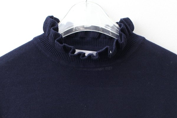 画像3: shop別注!! 32/2強撚綿フリル衿長袖プルオーバー (NV) (3)