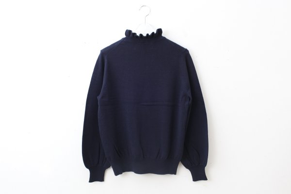 画像2: shop別注!! 32/2強撚綿フリル衿長袖プルオーバー (NV) (2)