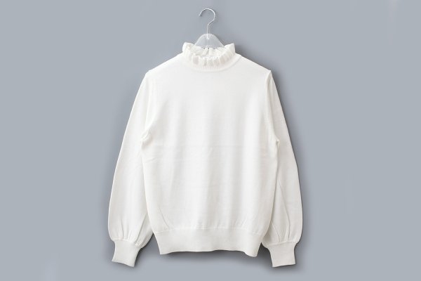 画像1: shop別注!! 32/2強撚綿フリル衿長袖プルオーバー (WH) (1)