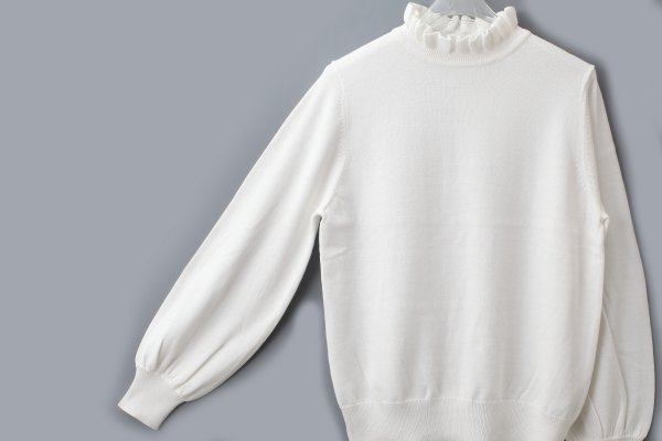 画像5: shop別注!! 32/2強撚綿フリル衿長袖プルオーバー (WH) (5)