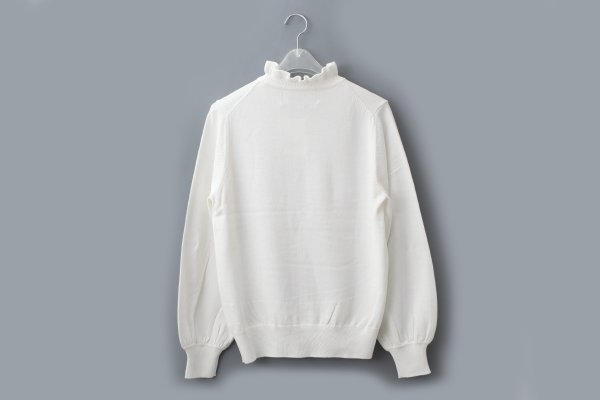 画像2: shop別注!! 32/2強撚綿フリル衿長袖プルオーバー (WH) (2)