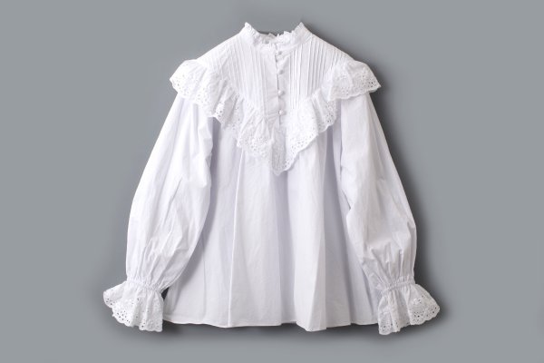画像1: 別注!! スタンドカラーレースブラウス (WH) (1)