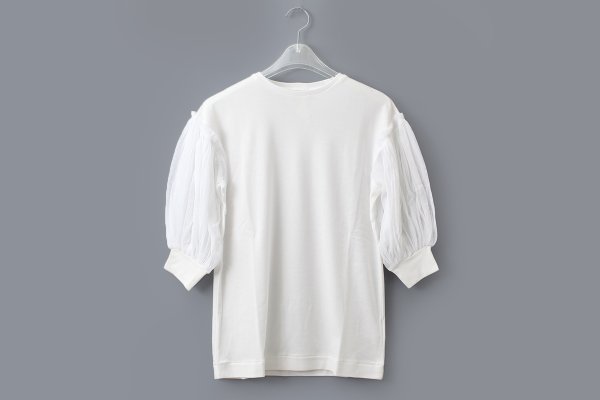 画像1: COTTON FREICE T-SHIRT w/MESH SLEEVES (KNT253A:WH) (1)