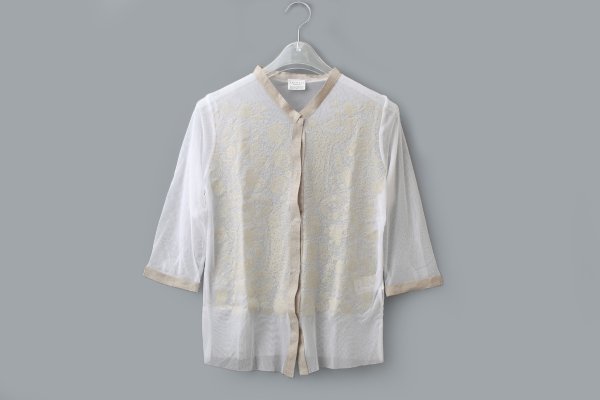 画像1: MESH WHITE CARDIGAN WITH FLOCK (MT105L-F63:WH×IV) (1)
