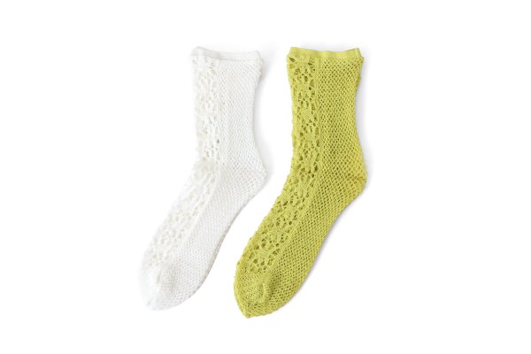画像2: FLOWER FRONT LACE ソックス (DS-51H:WH,YW) (2)