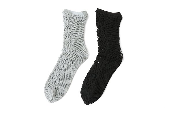 画像2: FLOWER FRONT LACE ソックス (DS-51H:GY,BK) (2)