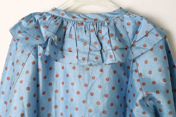 画像8: Khadi Silk Polka dots Print Frill Flare Blouse (DBL) (8)