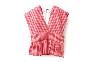 BUNON ブノン Khadi Linen Cotton Gingham Check Gingham Ribbon Gilet