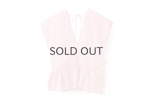画像1: Khadi Linen Cotton Gingham Check Gingham Ribbon Gilet (RD) (1)