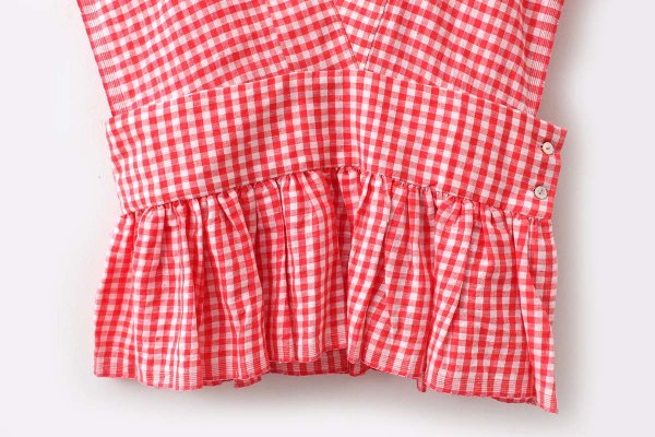 画像4: Khadi Linen Cotton Gingham Check Gingham Ribbon Gilet (RD) (4)