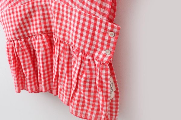 画像7: Khadi Linen Cotton Gingham Check Gingham Ribbon Gilet (RD) (7)