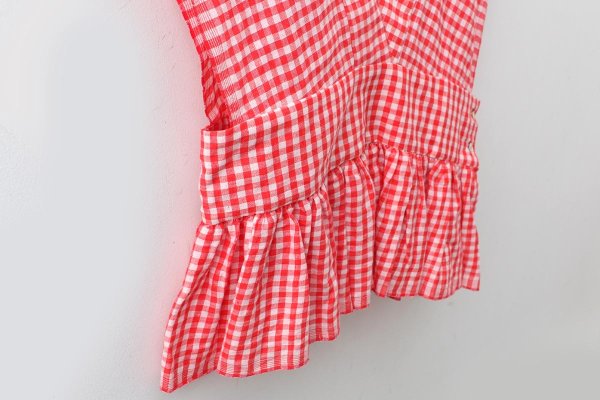 画像6: Khadi Linen Cotton Gingham Check Gingham Ribbon Gilet (RD) (6)
