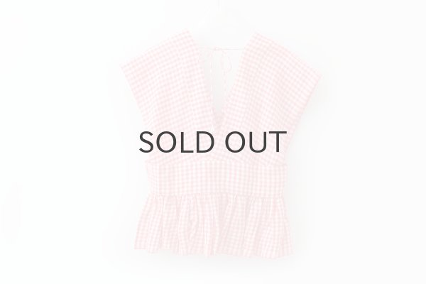 画像2: Khadi Linen Cotton Gingham Check Gingham Ribbon Gilet (RD) (2)