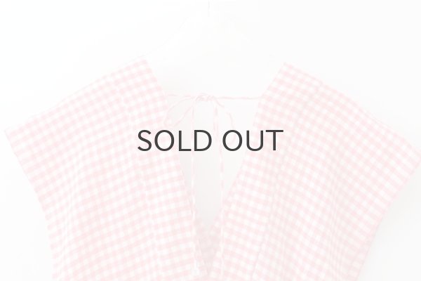 画像11: Khadi Linen Cotton Gingham Check Gingham Ribbon Gilet (RD) (11)