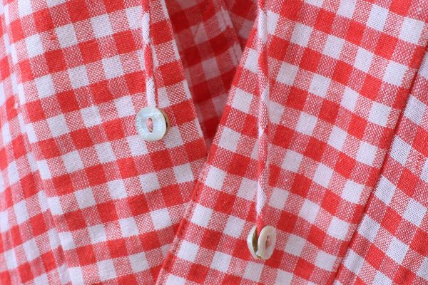画像12: Khadi Linen Cotton Gingham Check Gingham Ribbon Gilet (RD) (12)