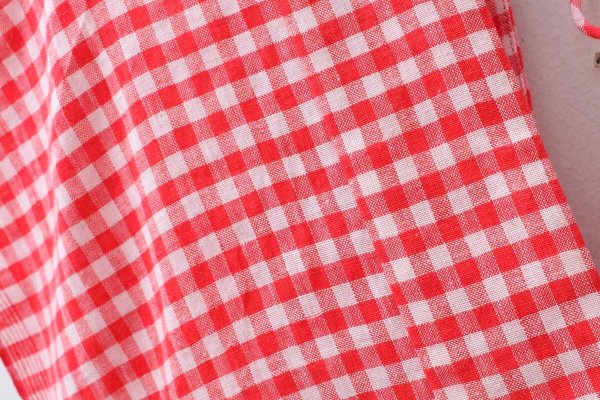 画像9: Khadi Linen Cotton Gingham Check Gingham Ribbon Gilet (RD) (9)