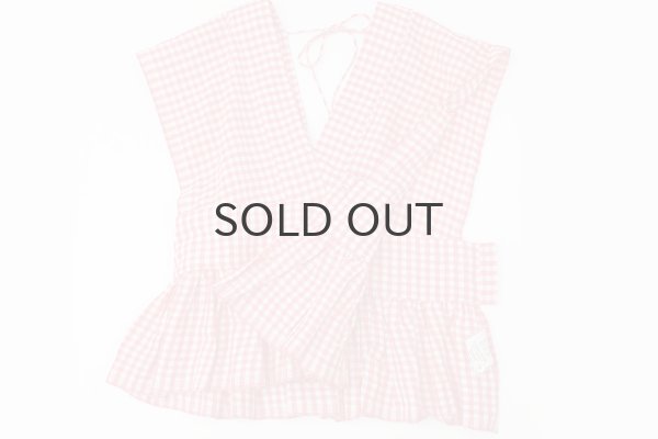 画像10: Khadi Linen Cotton Gingham Check Gingham Ribbon Gilet (RD) (10)