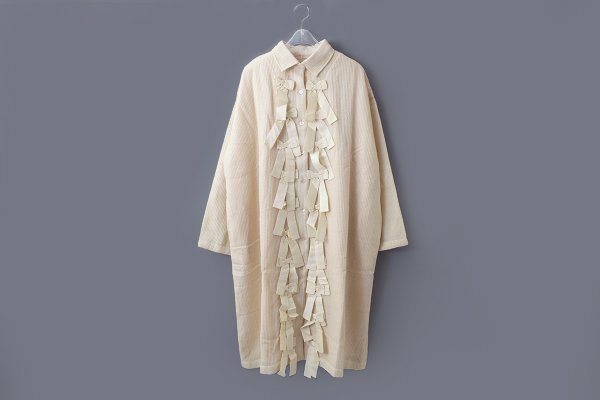 画像1: Khadi Wool Waffle Ribbon Wide Coat (EC) (1)