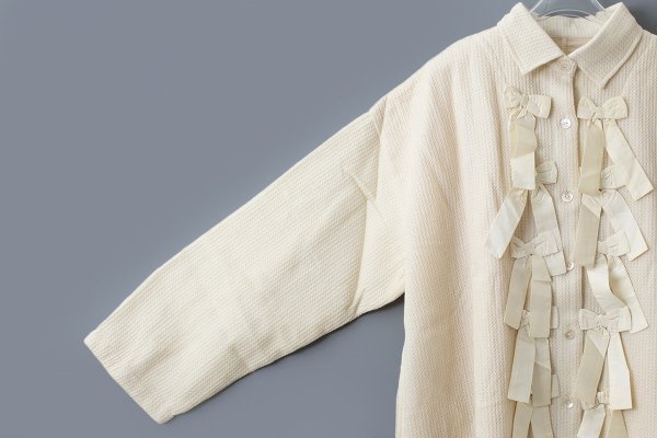 画像3: Khadi Wool Waffle Ribbon Wide Coat (EC) (3)