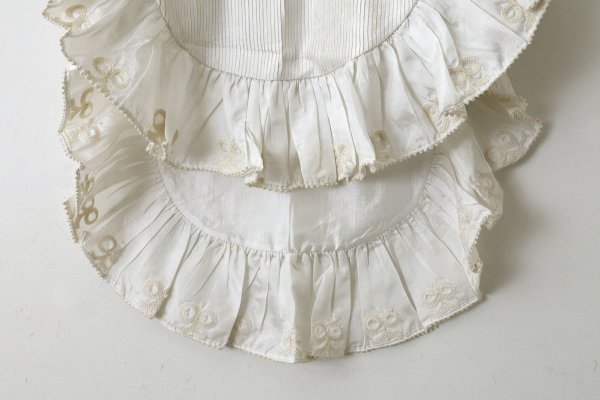 画像10: Khadi Silk Tie Embroidery Frill Collar (WH) (10)
