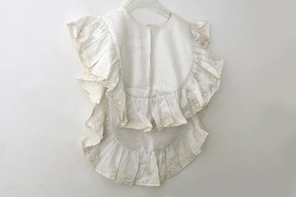 画像3: Khadi Silk Tie Embroidery Frill Collar (WH) (3)