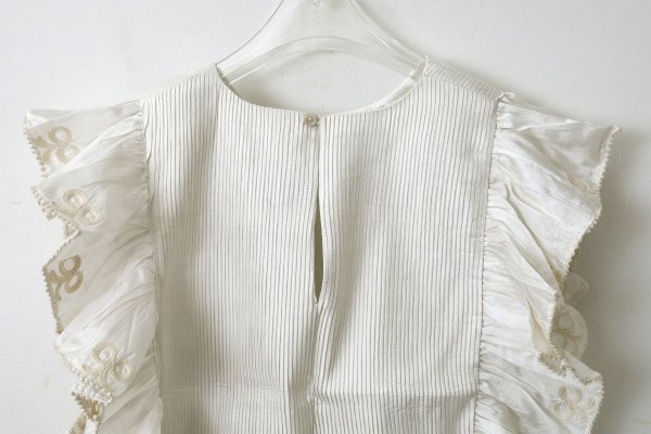 画像6: Khadi Silk Tie Embroidery Frill Collar (WH) (6)