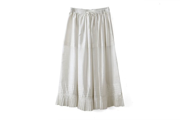 画像1: Khadi Silk Gather Tuck Skirt (WH) (1)