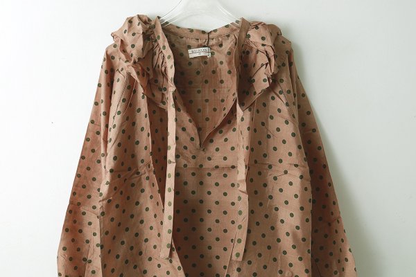 画像5: Khadi Silk Polka dots Print Frill Flare Blouse (C.BR) (5)