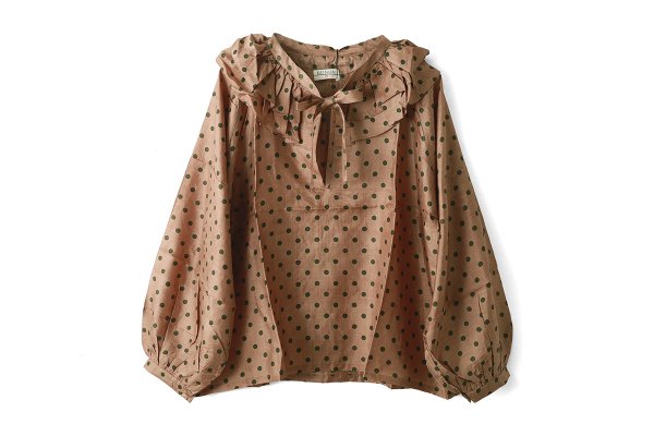 画像1: Khadi Silk Polka dots Print Frill Flare Blouse (C.BR) (1)