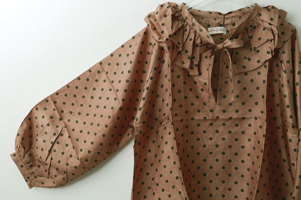 画像6: Khadi Silk Polka dots Print Frill Flare Blouse (C.BR) (6)