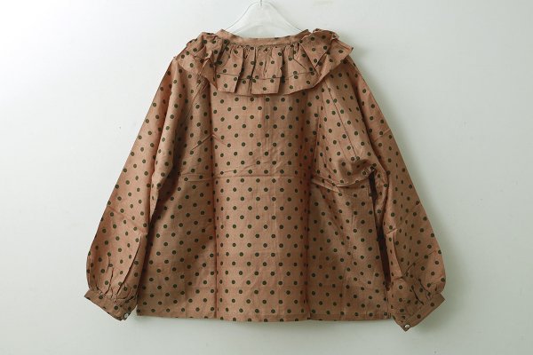 画像2: Khadi Silk Polka dots Print Frill Flare Blouse (C.BR) (2)