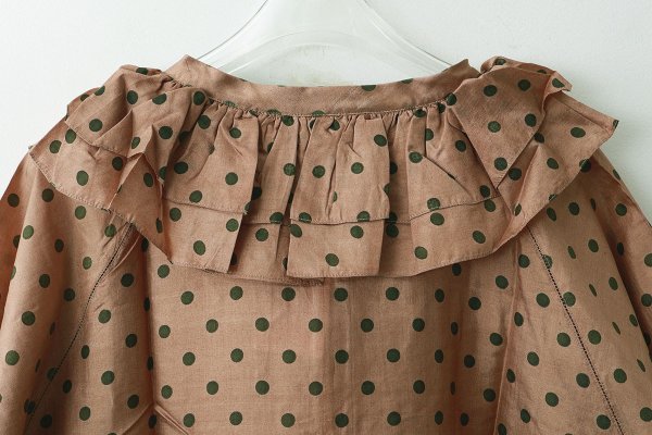 画像9: Khadi Silk Polka dots Print Frill Flare Blouse (C.BR) (9)