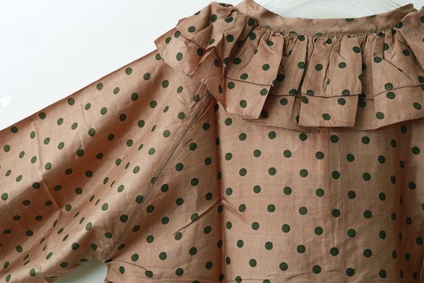 画像10: Khadi Silk Polka dots Print Frill Flare Blouse (C.BR) (10)