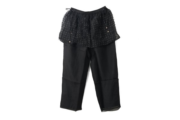 画像1: Khadi Silk Organdy & Embroidery Flap Pants (BK) (1)