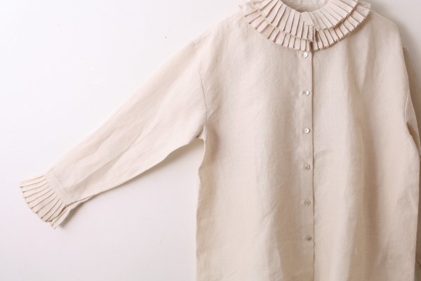 画像3: Khadi Linen Tuck Collar Blouse (EC) (3)