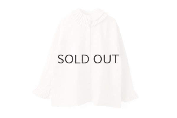 画像1: Khadi Linen Tuck Collar Blouse (EC) (1)