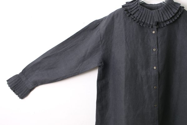 画像3: Khadi Linen Tuck Collar Blouse (CH) (3)