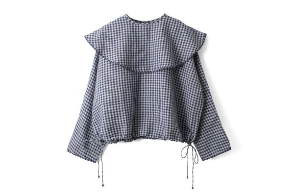 画像1: Khadi Linen Cotton Big Collar Wide Blouse (CH) (1)