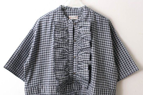 画像3: Khadi Linen Cotton Gingham Check Gingham Frill Overalls  (CH) (3)