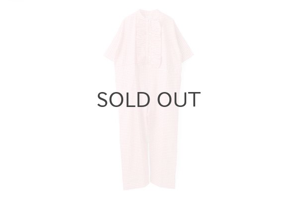 画像1: Khadi Linen Cotton Gingham Check Gingham Frill Overalls  (RD) (1)