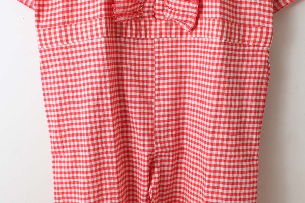 画像7: Khadi Linen Cotton Gingham Check Gingham Frill Overalls  (RD) (7)
