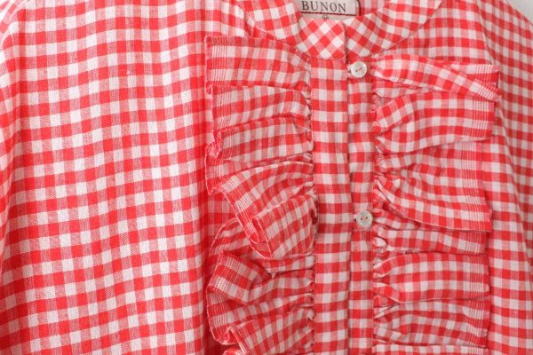 画像4: Khadi Linen Cotton Gingham Check Gingham Frill Overalls  (RD) (4)