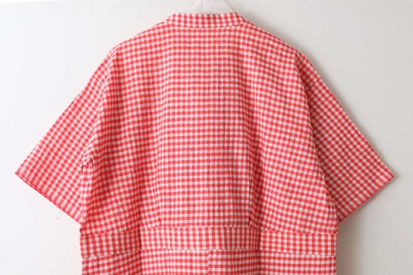 画像9: Khadi Linen Cotton Gingham Check Gingham Frill Overalls  (RD) (9)