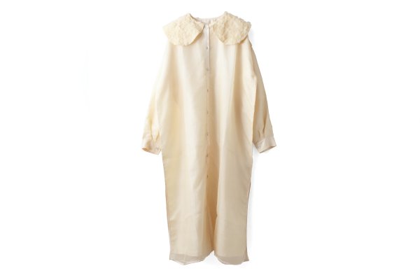 画像1: Khadi Silk Organdy & Embroidery Collar Dress (EC) (1)