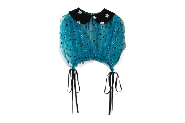 画像1: ナイロンチュールプリント×エステルベルベット刺繍ブラウス (TQ) (1)